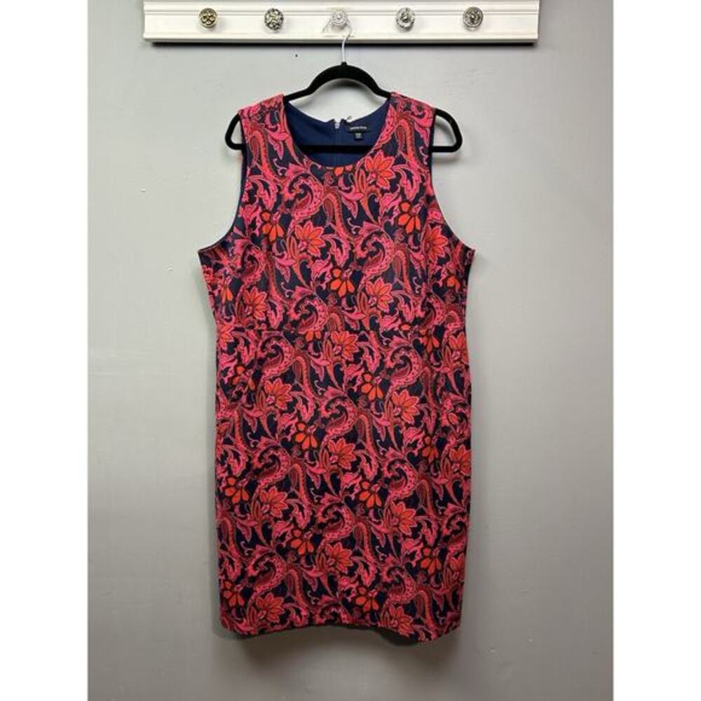 Lands' End Paisley Sleeveless Sheath Dress Womens Plus 22W Pink Blue Pockets